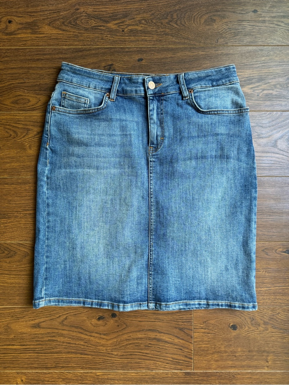 Part Two Classic Blue Denim Midi Skirt